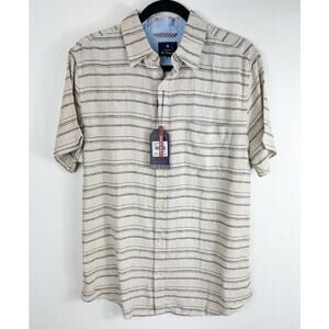 Ben Sherman Mens Linen Blend Button Down Shirt Striped Beige Blue Medium